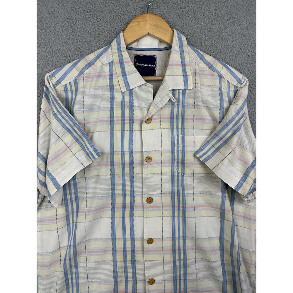 Tommy Bahama Camp‎ Shirt Men Medium Multicolor Check Silk Blend S/S Button Up